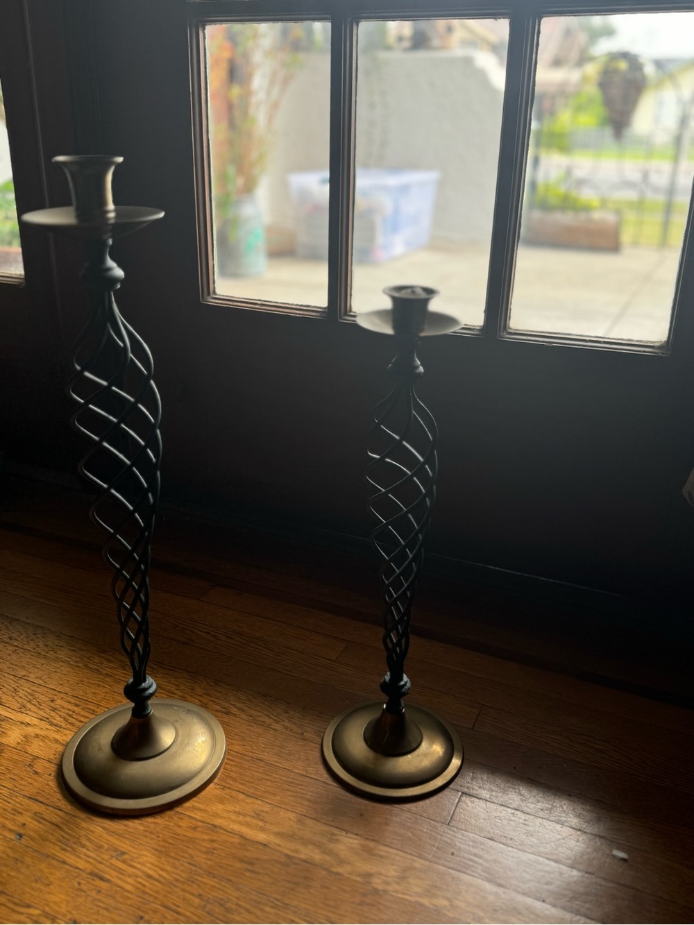 Beautiful Brass and Green Metal Spiral Candle Holders (Set of 2)